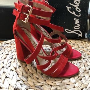 Sam Edelman - YEMA Red Suede Block Heels